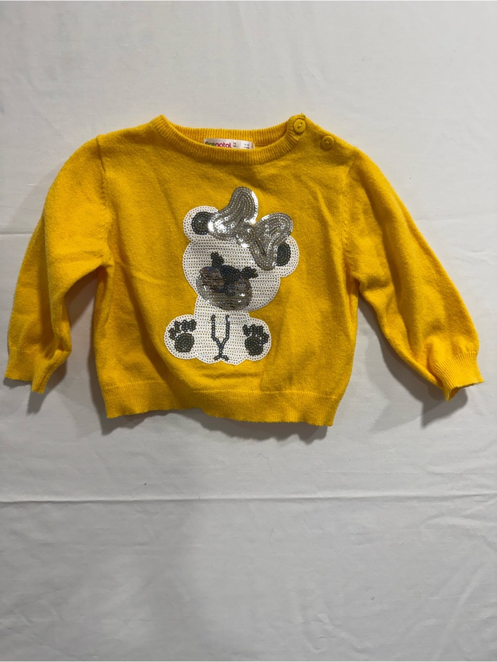 Prénatal Baby 9-12M Mustard Yellow Sequin Teddy Bear Sweater